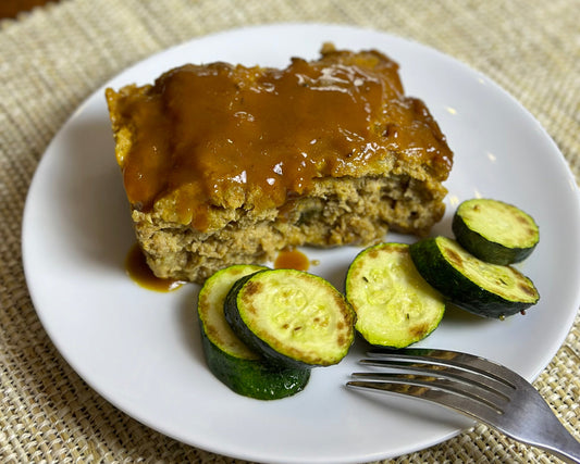 Plate of Meatloaf and zucchini